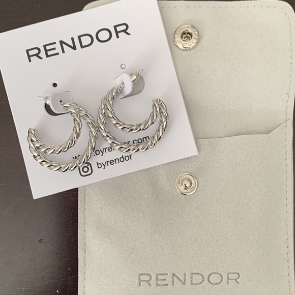 🎉HP✨Curateur x Rendor Victoria Double Hoop Earrings/White Gold plated Sm 1:05” - Picture 4 of 7
